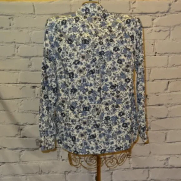 Sonoma Blue Floral Print Long Sleeve Button Down Shirt, Like New - Picture 4 of 6